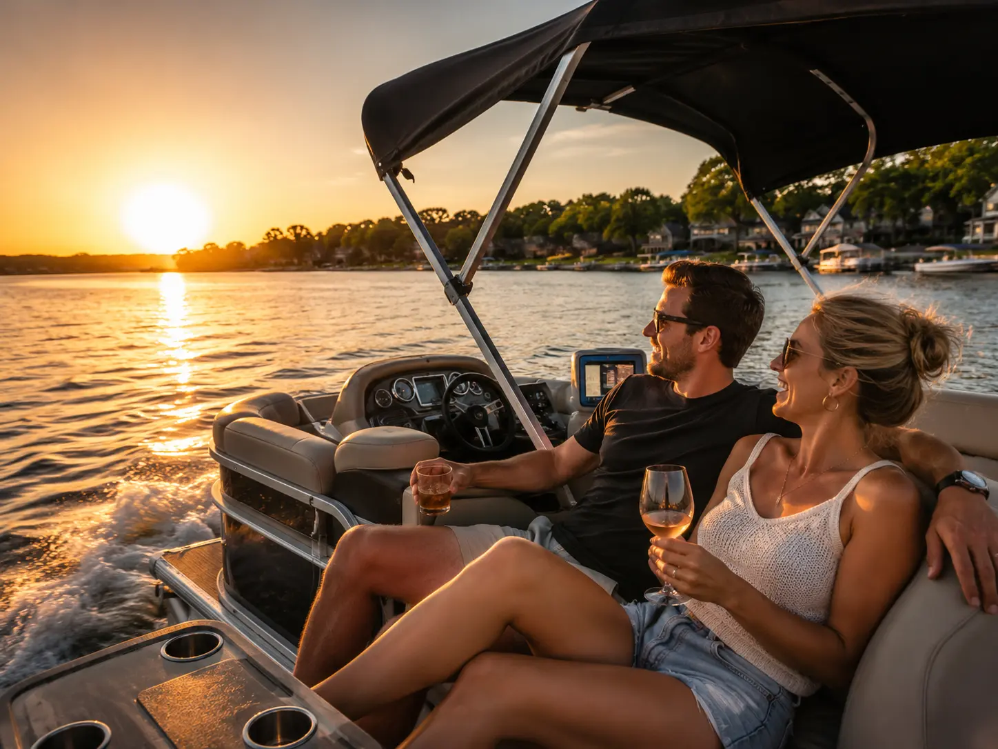 Friends and family enjoying a pontoon ride